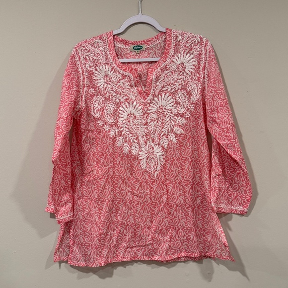 Dolma Tops - Dolman Pink Embroidered Embellished Tunic Size Medium 2407